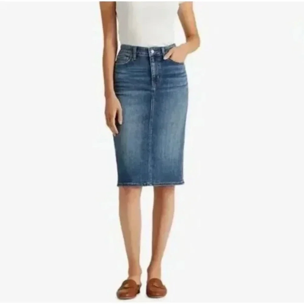Ralph Lauren‎ Black Label Stretch Straight Pencil Denim Jean Skirt Size 12